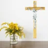 Grand Crucifix en bois d'olivier et Christ argenté 50cm