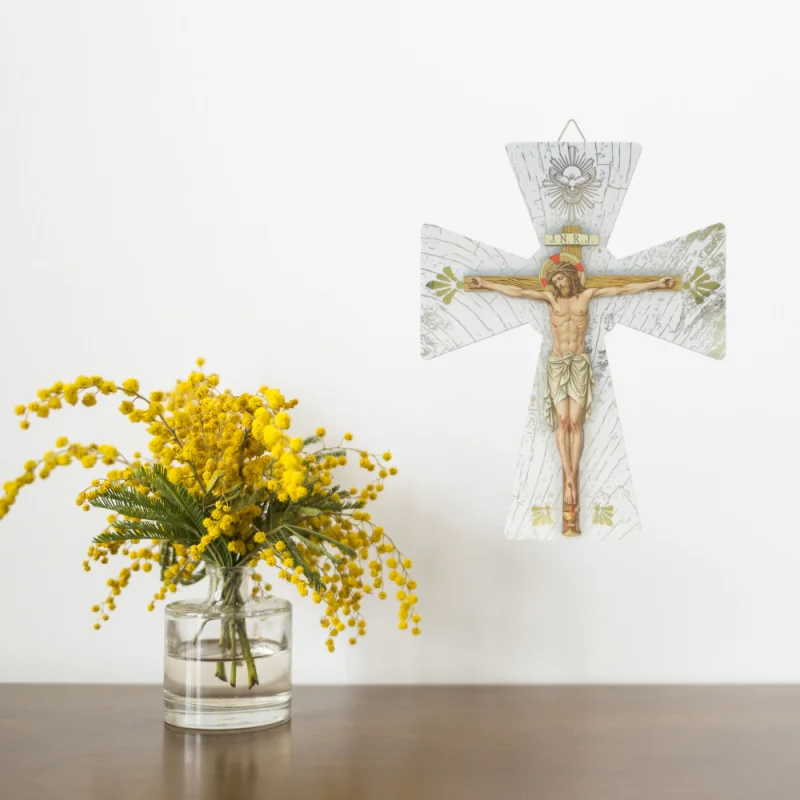 20cm wooden cross with raised crucifix