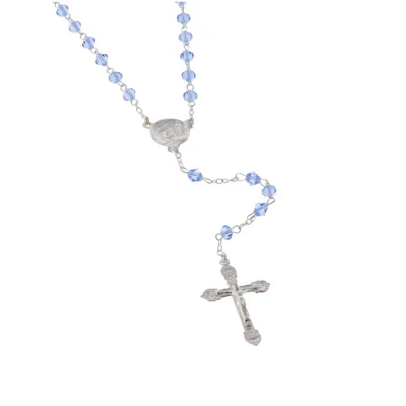 Rosario dell'apparizione in argento con grani di cristallo colorato da 4 mm