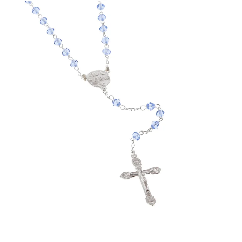 Rosario dell'apparizione in argento con grani di cristallo colorato da 4 mm