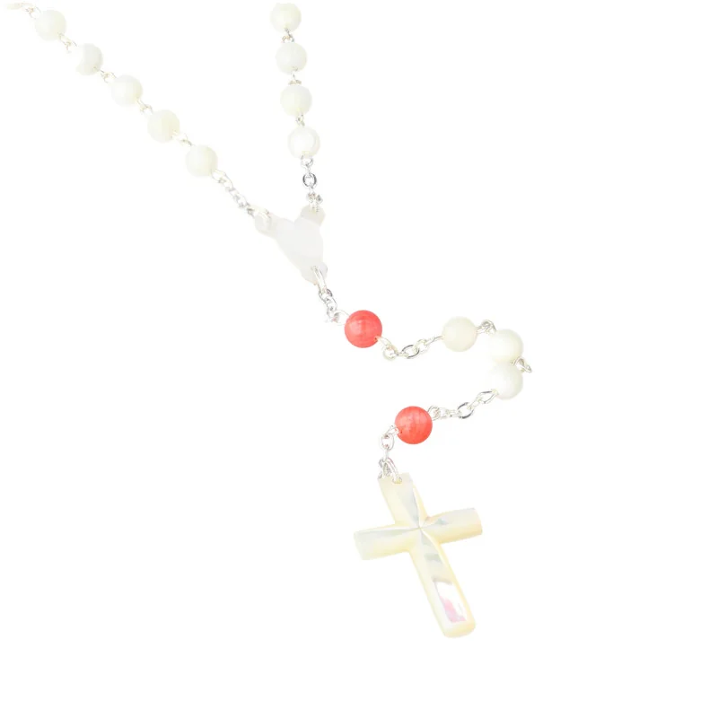 Mother-of-pearl rosary with pink coral paters