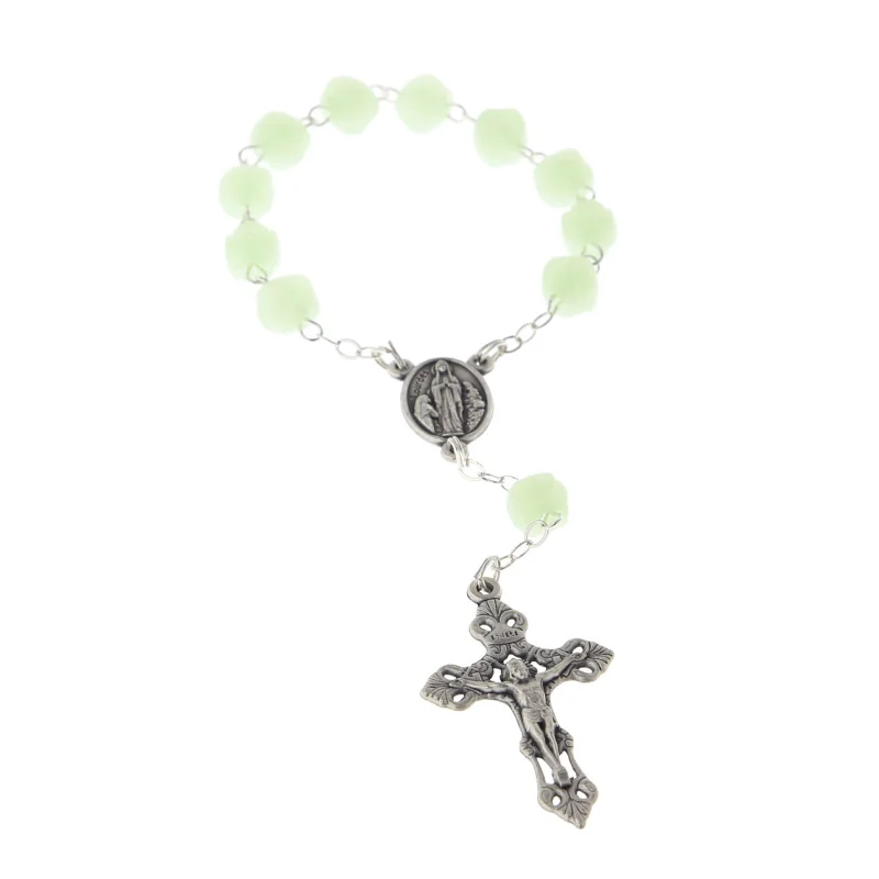 One-decade rosary glow-in-the-dark beads and Lourdes Apparition centerpiece