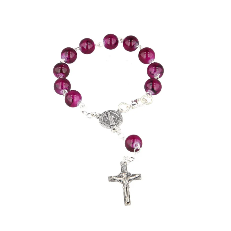 Saint Benedict single decade rosary with coloured beads