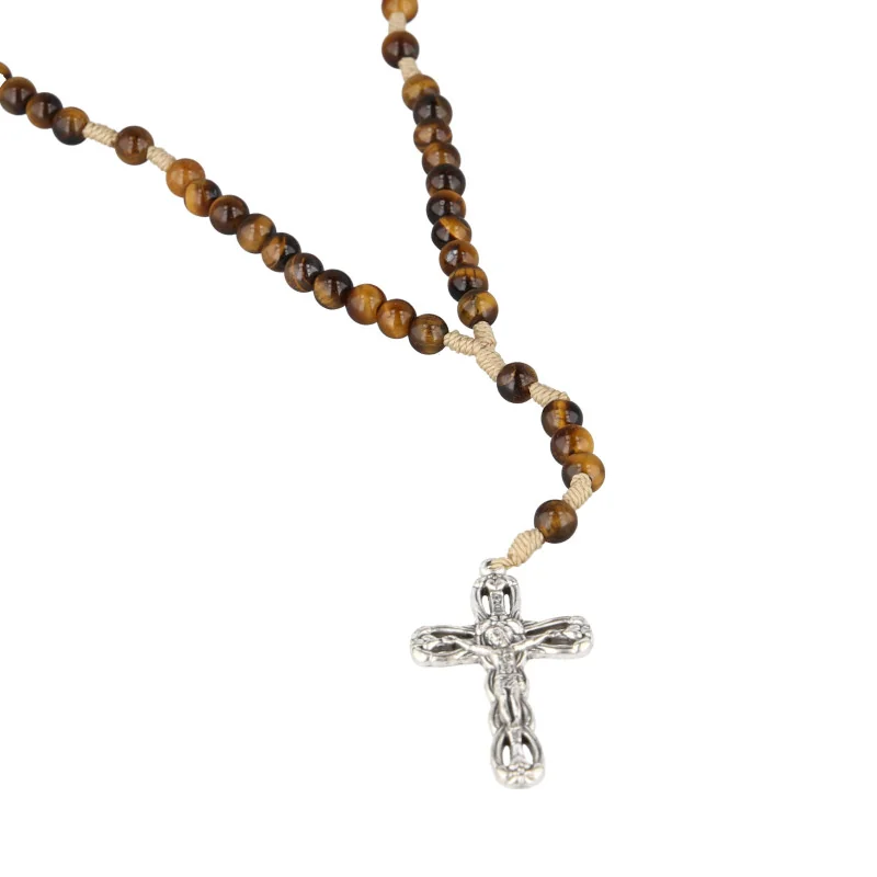 Tiger's eye stone rosary on beige cord