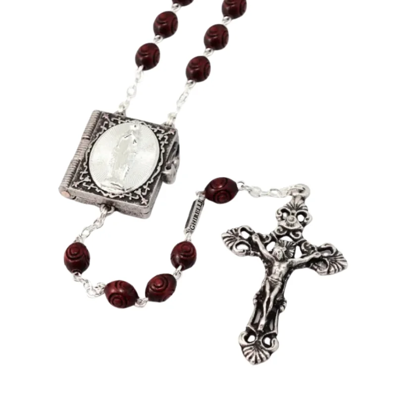 Silver-plated Rosary Mysteries rosary with wooden beads