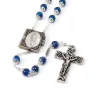 Rosario Misteri del Rosario placcato argento e perle sfaccettate blu