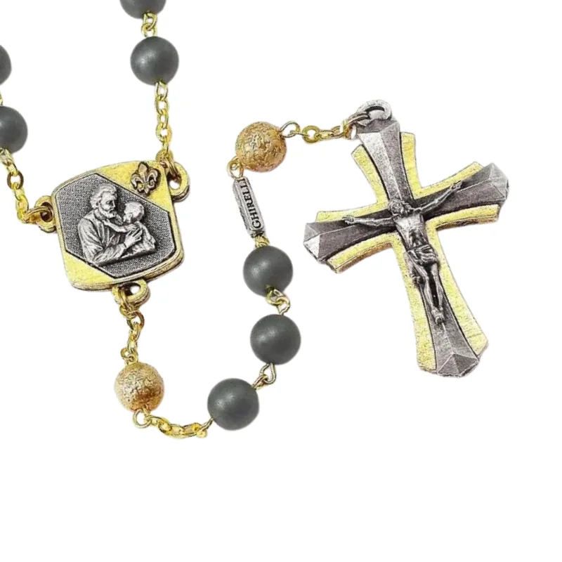 Rosario di San Giuseppe in argento dorato e pietre di ematite