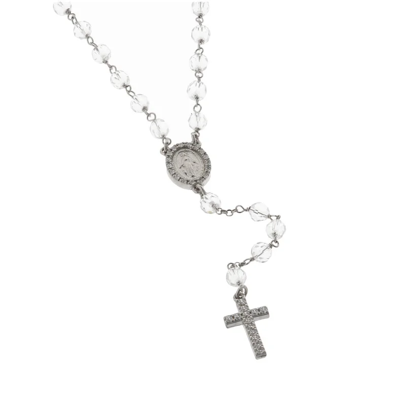 Rosario in argento con Cuore Miracoloso e croce di zirconi