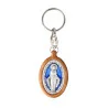 Porte-clés Médaille Miraculeuse bleue en bois d'olivier