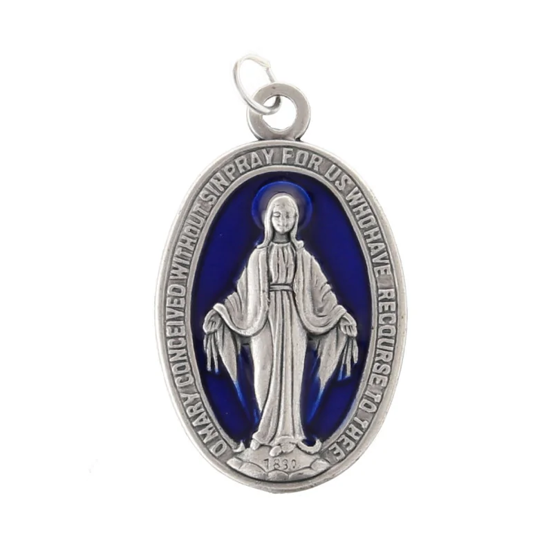 Miraculous Medal, blue background metal 35mm
