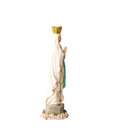 Statue de la Vierge couronnée de Lourdes en couleur avec fleurs 22cm