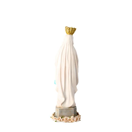 Statue de la Vierge couronnée de Lourdes en couleur avec fleurs 22cm