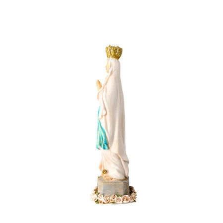 Statue de la Vierge couronnée de Lourdes en couleur avec fleurs 22cm