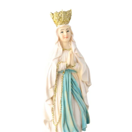 Statue de la Vierge couronnée de Lourdes en couleur avec fleurs 22cm
