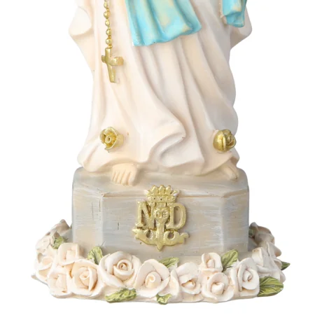Statue de la Vierge couronnée de Lourdes en couleur avec fleurs 22cm