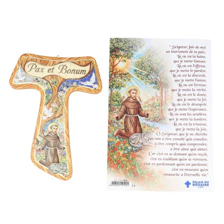 Croce Tau in legno di San Francesco d’Assisi con preghiera, 15 cm