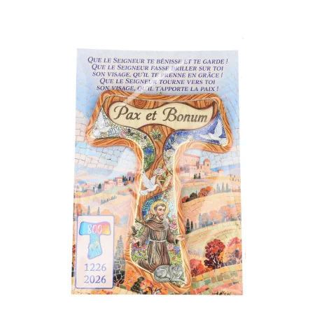 Croce Tau in legno di San Francesco d’Assisi con preghiera, 15 cm