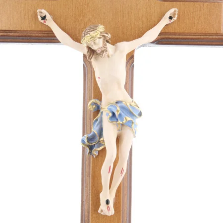 Crocifisso su piedistallo con Cristo a colori da 29 cm in resina