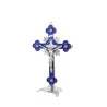 Crucifix sur pied bleu et argent de 13cm en métal