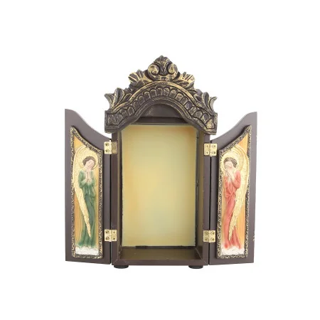 Niche murale religieuse en bois avec portes et anges 21cm