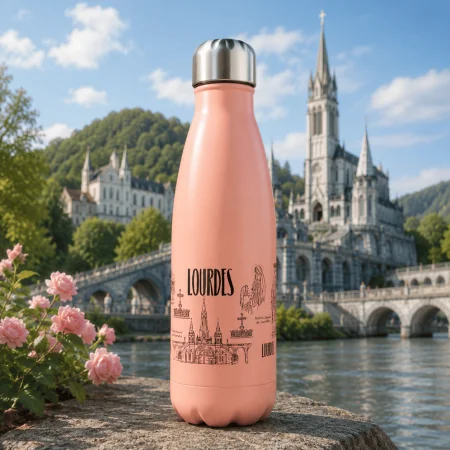 Fiaschetta isolante "Lourdes" in acciaio inox riempita con 500 ml di acqua di Lourdes