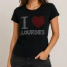 Maglietta nera “I Love Lourdes” con strass