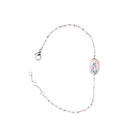 Bracelet en acier Médaille Miraculeuse et perles roses