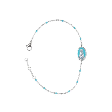 Steel bracelet with a Miraculous Medal and blue beads