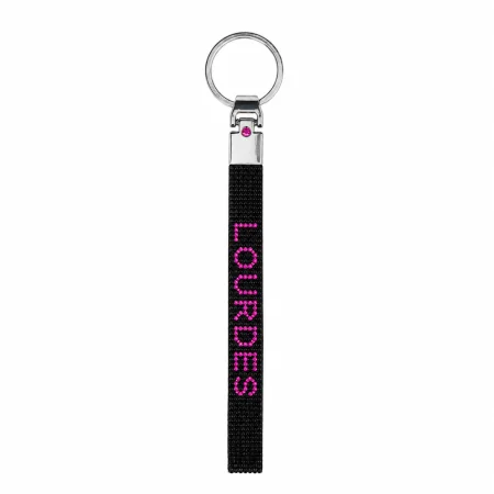 Porte clés lanière "Lourdes" avec strass noir
