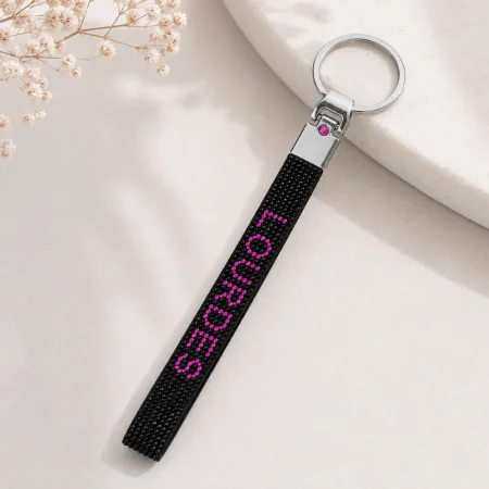 Porte clés lanière "Lourdes" avec strass noir
