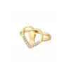 Anello traforato placcato oro con la Vergine Maria di profilo e strass