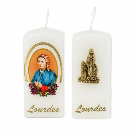 Lot de 2 bougies religieuses carrées Apparition de Lourdes 6 cm