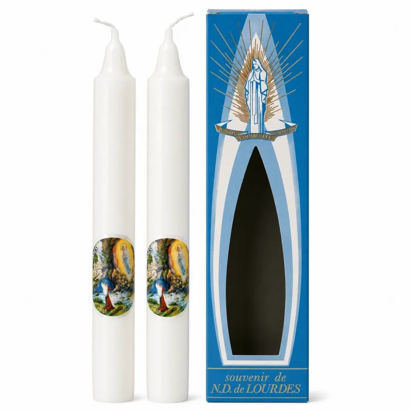 Set di due candele dell'Apparizione di Lourdes 18cm