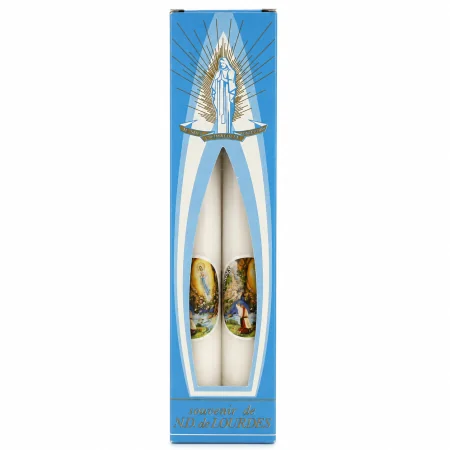 Set di due candele dell'Apparizione di Lourdes 18cm