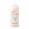 Candela bianca con citazioni e decorazioni religiose 15x6cm