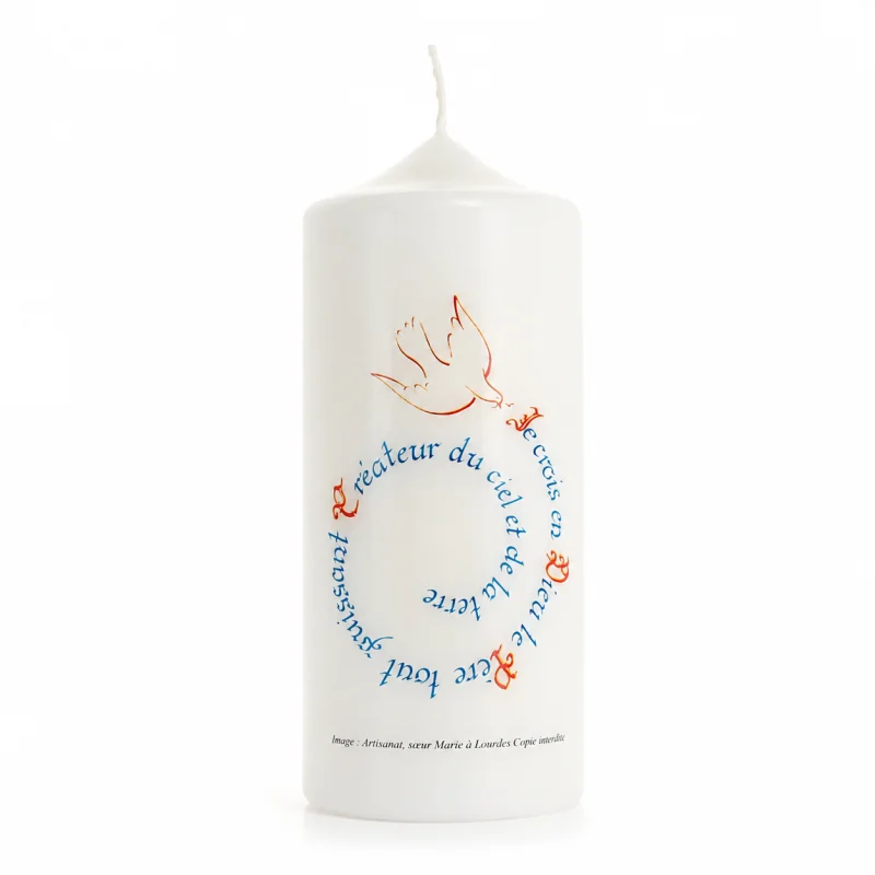 Candela bianca per professione di fede con citazioni religiose 15x6cm