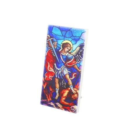 Cornice in legno di San Michele su sfondo blu, 6x12 cm