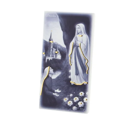 Cornice in legno dell’Apparizione di Lourdes in bianco e nero 6x12 cm