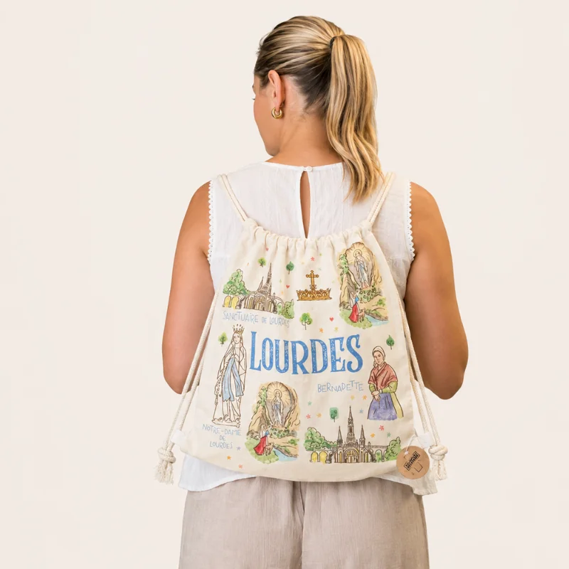 Zaino a sacchetto con vedute di Lourdes 40x40 cm