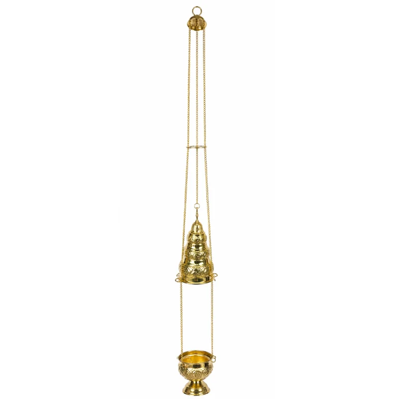Liturgical censer for hanging, in gilded metal