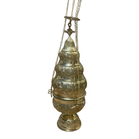 Liturgical censer for hanging, in gilded metal