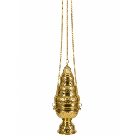 Liturgical censer for hanging, in gilded metal