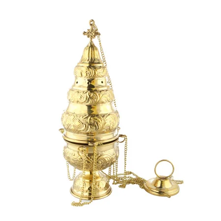 Liturgical censer for hanging, in gilded metal