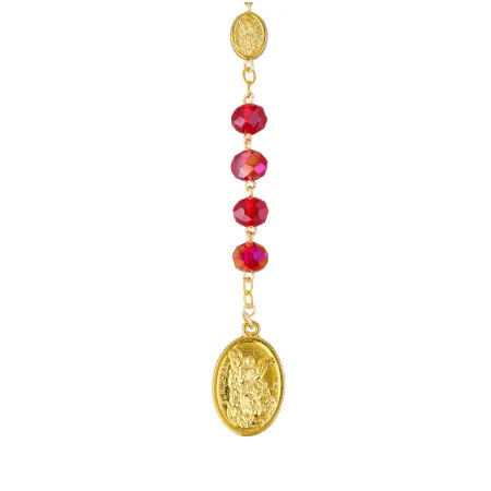 Chapelet de Saint Michel doré et perles rouges avec prière
