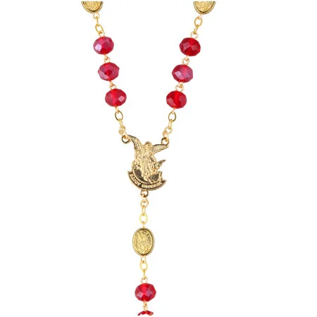Chapelet de Saint Michel doré et perles rouges avec prière