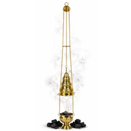Liturgical censer for hanging, in gilded metal