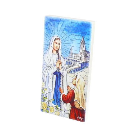 Cornice in legno dell’Apparizione di Lourdes con effetto vetrata 6x12 cm