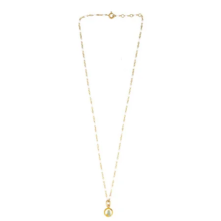 Gold-plated steel necklace with white beads and a medallion of Our Lady