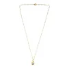Collier acier doré perles blanches médaille Notre-Dame de Lourdes