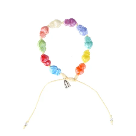 Bracelet Coeur Sacré Ex-voto colorées avec médaille de Lourdes